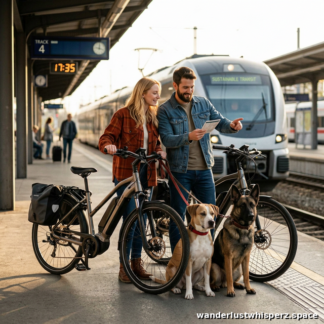 Val and Chip taking e-bikes onto public transit with their dogs.