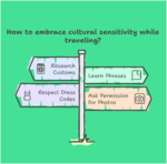 Infographic: How to embrace cultural sensitivity while traveling - Research customs, Learn Phrases, Respect Dress Codes, Ask Permission for Photos.