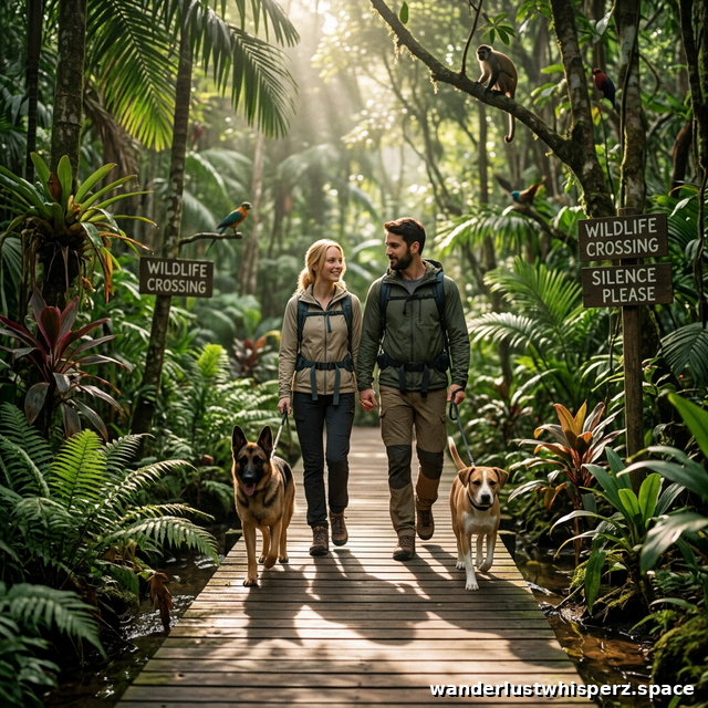 Val and Chip walking on a raised boardwalk in a sanctuary.